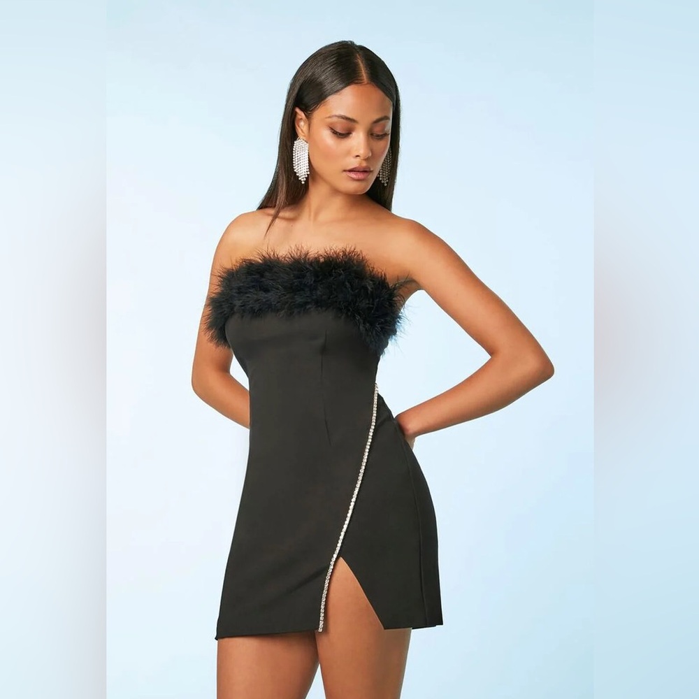 FOREVER 21  Feather-Trim Mini Tube Dress